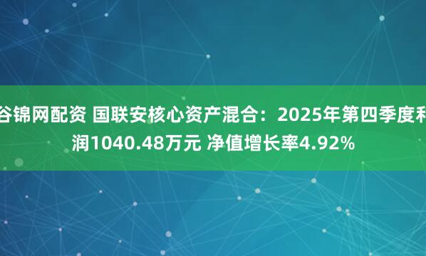 谷锦网配资 国联安核心资产混合：2025年第四季度利润1040.48万元 净值增长率4.92%